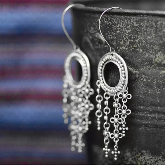 Moroccan Dangle Earrings Silver Boho Gypsy Tribal - Picture 5 of 6